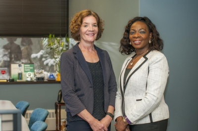 Linda S. Vail, Ingham County Health Department, and Dr. Adesuwa B. Olomu, College of Human Medicine, are the co-recipients of the 2015-16 Community Engagement Scholarship Award