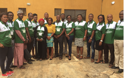Saweda Liverpool-Tasie (6th from right) poses with Aisha Ibrahim (6th from left) and other young Nigerian scholars supported by the USAID-Nigeria project to participate in the 2017 conference of the Nigerian Association of Agricultural Economists, in Ogun State, Nigeria. Photo courtesy of Aisha Ibrahim.