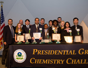 Rob Maleczka and Mitch Smith (back row, left) and their students were honored with the 2008 Presidential Green Chemistry Challenge Award.