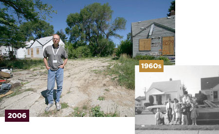 Mike Happy on Dobel Street in 2006 (left) and in the 1960s (below).