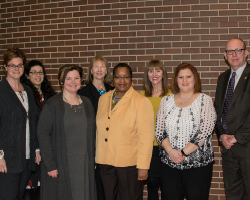 2016-17 Community Engagement Scholarship Award Recipients -- Rebecca Campbell, MSU Professor, and Kym Worthy, Wayne County Prosecutor, with members of the Detroit Sexual Assault Kit Action Research Project