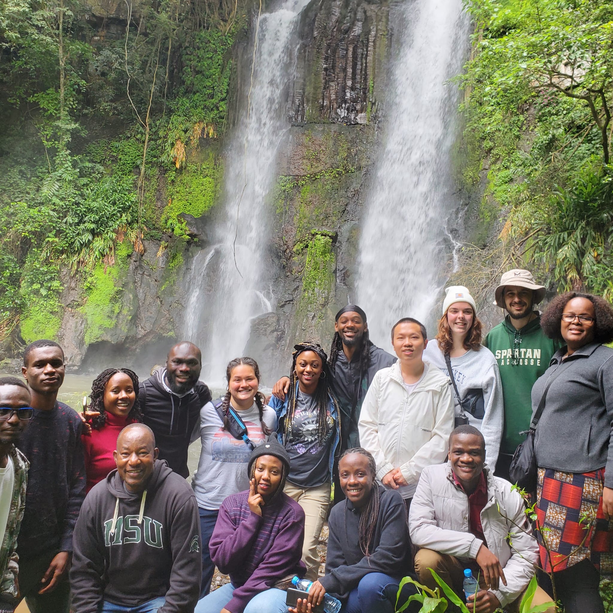 Jonathan Choti (front left, wearing MSU sweatshirt) is joined by students from MSU, the University of Dar es Salaam, and Sokoine University of Agriculture during a six-week study abroad program in Tanzania.
