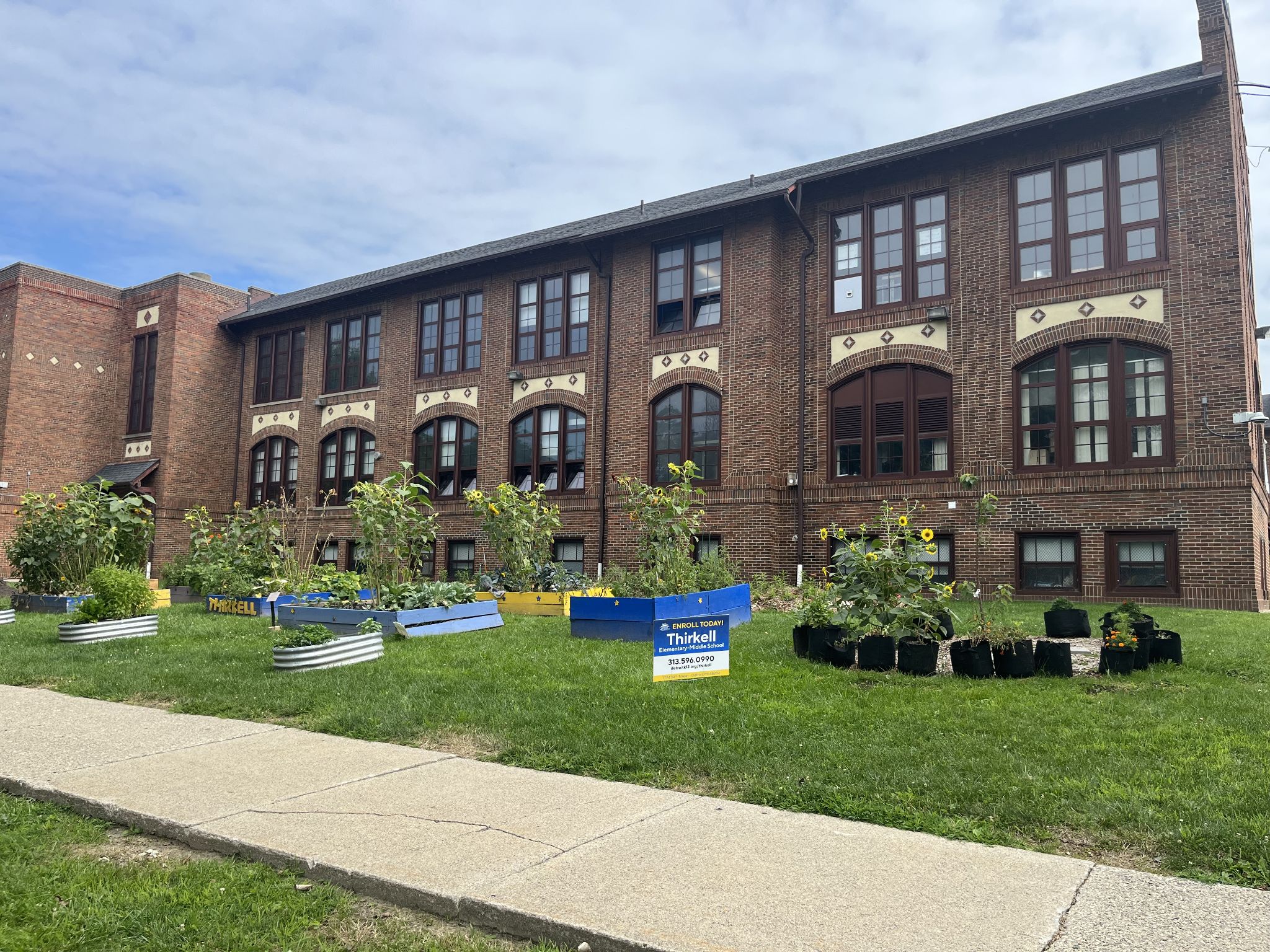 The TSO-UP program helped teacher Emma Howland-Bolton reimagine her schoolyard at Thirkell Elementary-Middle School in Detroit. Her students learn outdoors, raise flowers and vegetables, and helped build a rain garden among other projects.