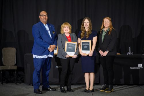 From left: Kwesi Brookins, Sandy Wynn-Stelt of the Great Lakes PFAS Action Network, Courtney Carignan, and Deanna East, associate director, MSU Extension