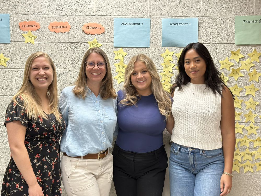 Brooke Ingersoll (second from left) directs the MSU Autism Lab. She is pictured last summer with Hannah Tokish, a clinical science doctoral student; Jessie Greatorex, research assistant; and Isabelle Saligumba, lab manager.