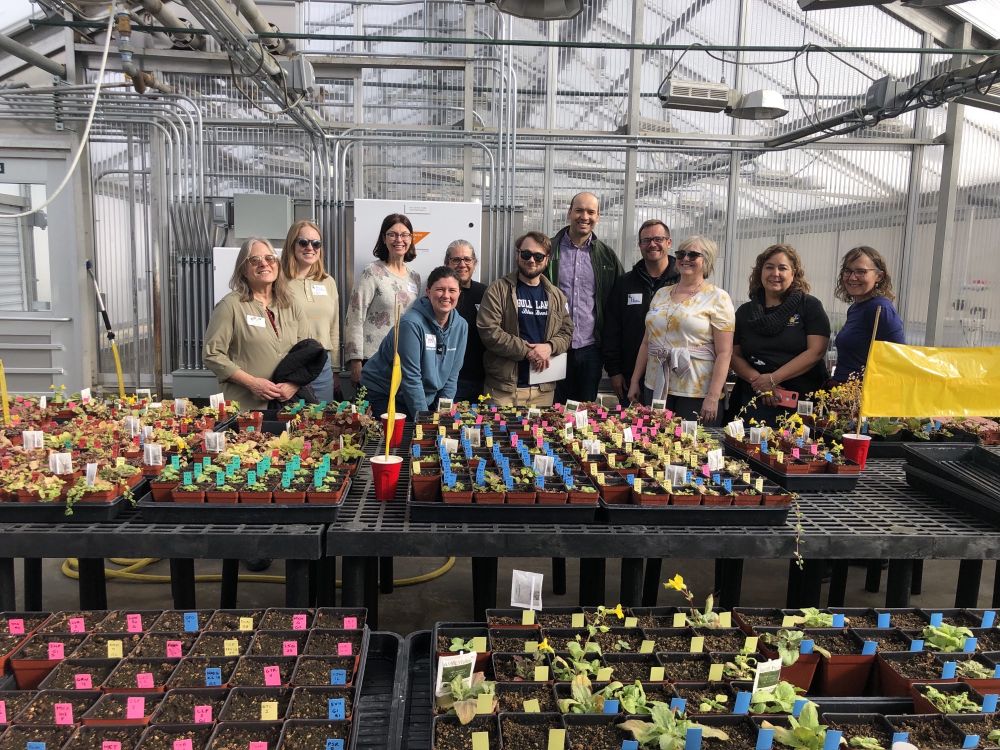 Troy High School teacher Rebecca Brewer (third from left) visited the Lowry Lab along with other teachers and members of the Health in Our Hands project, including Irene Bayer (far left) and Consuelo Morales (second from right).