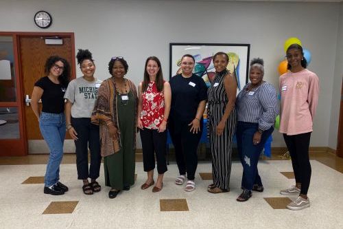 From left, Audrey Jones, Simone Bibbs, Emilie Smith, Kendal Holtrop, Anneliese Samples, Angela Stepter, LaVelle Gipson-Tansil, and Kennedy Perkins
