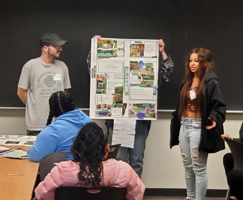 MSU and University Prep students display their renderings of a reimagined Detroit neighborhood.