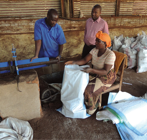Making industrial briquettes from waste sawdust in the Zomba district.