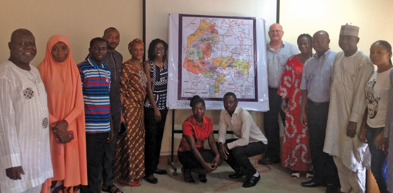 Aquaculture workshop participants include Woji Gwoni (fourth from left), Saweda Liverpool-Tasie (sixth from left), and Tom Reardon (fifth from right). Photo courtesy of Woji Gwoni.