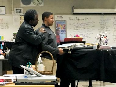 Rucker works with a voice student at the Detroit School of Arts.